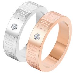 **COI Titanium Rose/Silver Forever Love Pipe Cut Flat Ring With Cubic Zirconia-8332BB