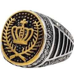**COI Titanium Black Gold Tone Silver Crown Ring-8333BB