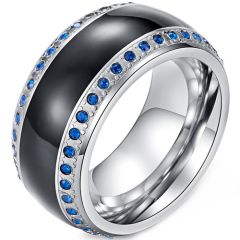 **COI Titanium Black Ceramic Ring With Created Blue Sapphire-8340BB