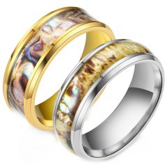 **COI Titanium Gold Tone/Silver Ring With Abalone Shell-8345BB
