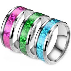 **COI Titanium Beveled Edges Ring With Green/Blue/Pink Crushed Opal-8346BB