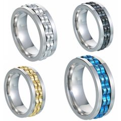 **COI Titanium Silver/Black/Gold Tone/Blue Silver Gears Ring-8347BB