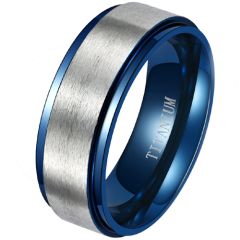 **COI Titanium Blue Silver Step Edges Ring-8353BB