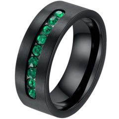 **COI Black Titanium Pipe Cut Flat Ring With Created Green Emerald/Red Ruby-8360BB