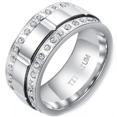 **COI Titanium Grooves Ring With Cubic Zirconia-8362BB