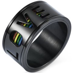 **COI Titanium Black/Silver Rainbow Color Love Ring-8365BB