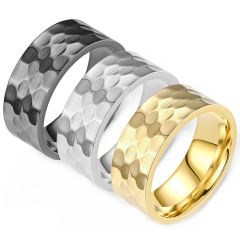 **COI Titanium Black/Gold Tone/Silver Hammered Pipe Cut Flat Ring-8367BB