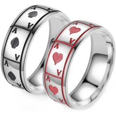 **COI Titanium Black/Red Silver Aces of Spades Ring-8370BB