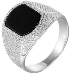 **COI Titanium Gold Tone/Silver Ring With Black Onyx-8381BB