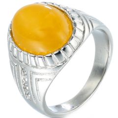 **COI Titanium Gold Tone/Silver Ring With Tiger Eye Stone-8382BB