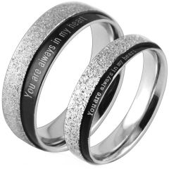 **COI Titanium Black Silver You Are Always In My Heart Sandblasted Ring-8385BB