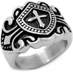 **COI Titanium Black Silver Cross Ring-8386BB