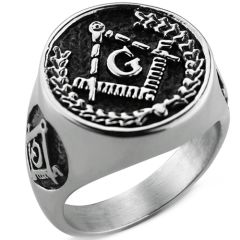 **COI Titanium Black Silver Masonic Freemason Ring-8388BB