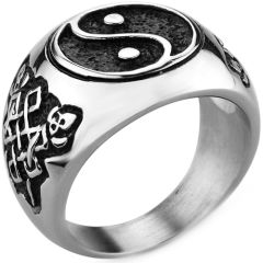 **COI Titanium Black Silver Ying Yang Ring-8390BB