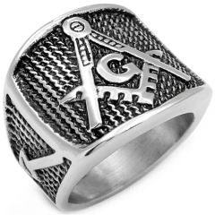 **COI Titanium Black Silver Masonic Freemason Ring-8391BB