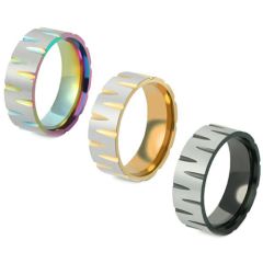 **COI Titanium Black/Gold Tone/Rainbow Color Silver Grooves Ring-8395BB