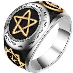 **COI Titanium Black Gold Tone Silver Ring With Stars-8403BB