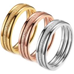 **COI Titanium Rose/Gold Tone/Silver Sandblasted Ring-8409BB(A Set with three rings)