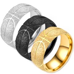 **COI Titanium Black/Gold Tone/Silver Basketball Sandblasted Ring-8411BB