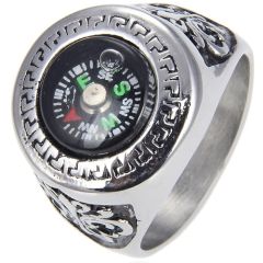 **COI Titanium Black Silver Compass Ring-8416BB