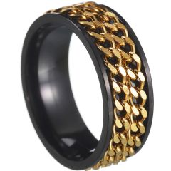 **COI Titanium Black Gold Tone Double Keychain Link Ring-8418BB