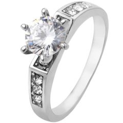 **COI Titanium Gold Tone/Silver Solitaire Ring With Cubic Zirconia-8424BB