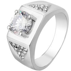 **COI Titanium Gold Tone/Silver Solitaire Ring With Cubic Zirconia-8425BB