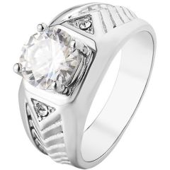 **COI Titanium Gold Tone/Silver Solitaire Ring With Cubic Zirconia-8426BB