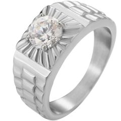 **COI Titanium Gold Tone/Silver Solitaire Ring With Cubic Zirconia-8428BB