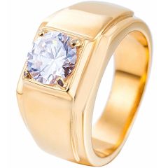 **COI Titanium Gold Tone/Silver Solitaire Ring With Cubic Zirconia-8429BB