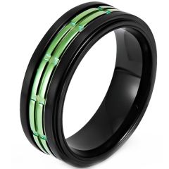 **COI Titanium Black Green/Silver Ring-8432BB