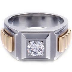 **COI Titanium Gold Tone Silver Solitaire Ring With Cubic Zirconia-8437BB