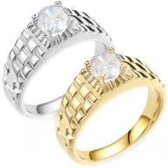 **COI Titanium Gold Tone/Silver Solitaire Ring With Cubic Zirconia-8441BB