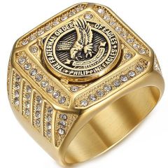 **COI Titanium Gold Tone/Silver Eagle Ring With Cubic Zirconia-8462BB