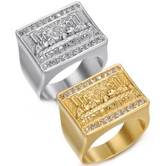 **COI Titanium Gold Tone/Silver Last Supper Ring With Cubic Zirconia-8475BB