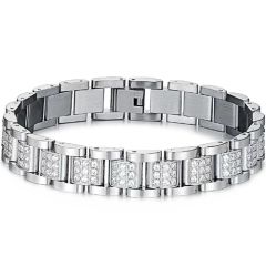 COI Titanium Gold Tone/Silver Cubic Zirconia Bracelet With Steel Clasp(Length: 8.46 inches)-8484BB