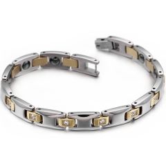COI Titanium Gold Tone Silver Cubic Zirconia Bracelet With Steel Clasp(Length: 7.48 inches)-8488BB