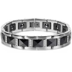 COI Titanium Black Silver Cubic Zirconia Bracelet With Steel Clasp(Length: 8.26 inches)-8489BB