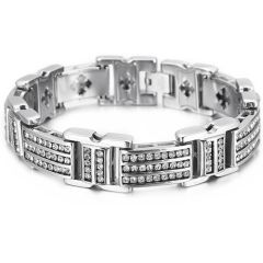 COI Titanium Gold Tone/Silver Cubic Zirconia Bracelet With Steel Clasp(Length: 9.05 inches)-8490BB