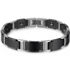 COI Titanium Black Silver Cubic Zirconia Bracelet With Steel Clasp(Length: 8.46 inches)-8499BB