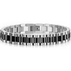 COI Titanium Black Silver Bracelet With Steel Clasp(Length: 8.26 inches)-8528BB