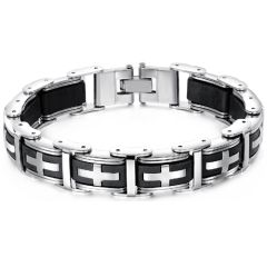 COI Titanium Black Silver Cross Bracelet With Steel Clasp(Length: 8.66 inches)-8529BB