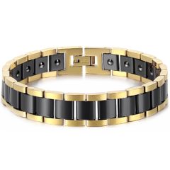 COI Titanium Gold Tone Black/Silver Bracelet With Steel Clasp(Length: 8.46 inches)-8536BB