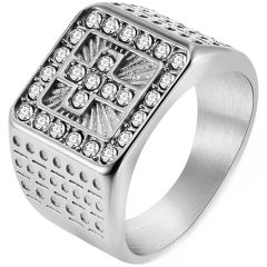**COI Titanium Gold Tone/Silver Cross Ring With Cubic Zirconia-8540BB