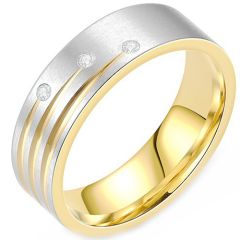 **COI Titanium Black/Gold Tone Silver Ring With Cubic Zirconia-8547BB