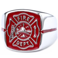 **COI Titanium Red Silver Fire Fighter Ring-8558BB