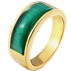 **COI Titanium Gold Tone/Silver Ring With Synthetic Jade-8569BB
