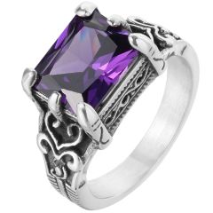 **COI Titanium Ring With Purple Amethyst/Black Onyx-8570BB