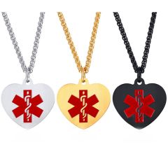 COI Titanium Black/Gold Tone/Silver Medical Alert Heart Shaped Pendant-8591BB