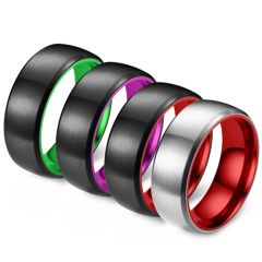 **COI Titanium Black/Silver/Purple/Red/Green Beveled Edges Ring-8602BB